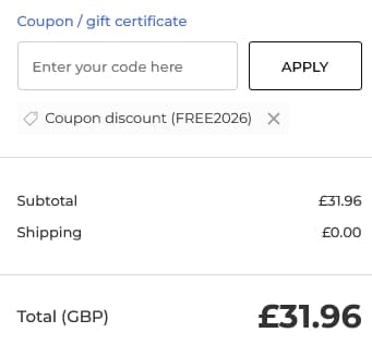 Screenshot of the Parrot Essentials discount code working