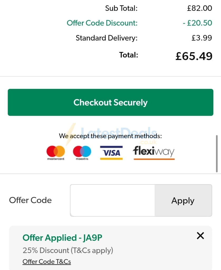 Screenshot of the Grattan discount code working