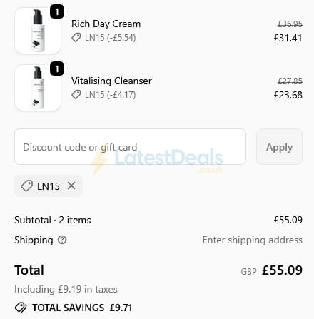 Screenshot of the MYPURE discount code working