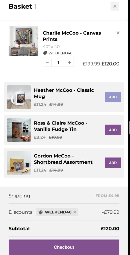 Screenshot of the Steven Brown discount code working