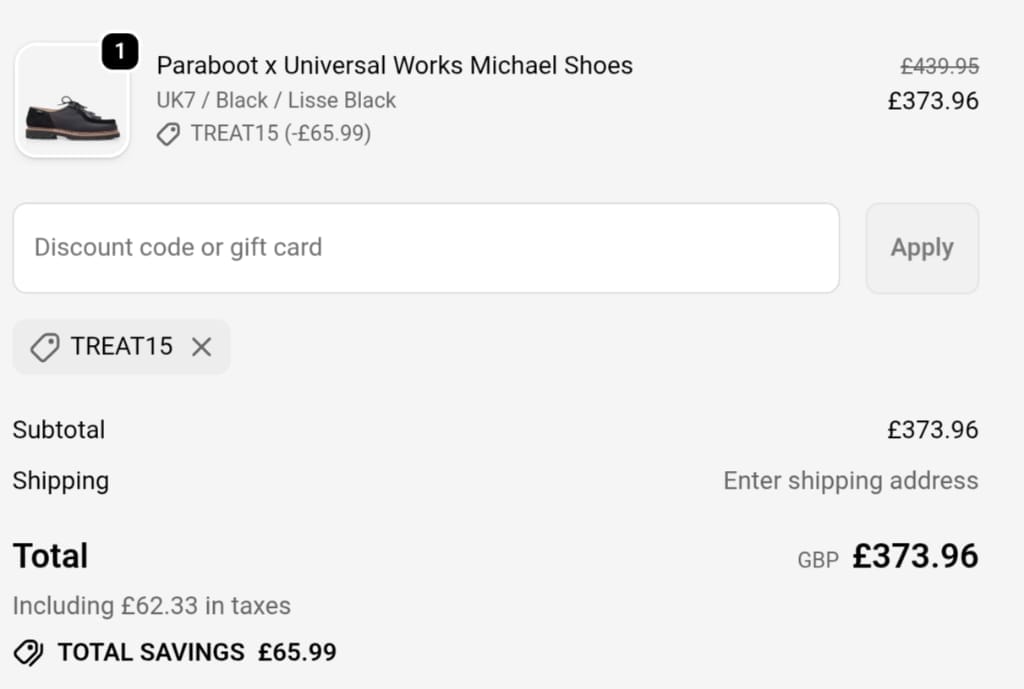 Screenshot of the Urbanindustry discount code working