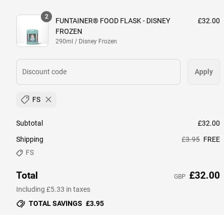Screenshot of the Thermos discount code working