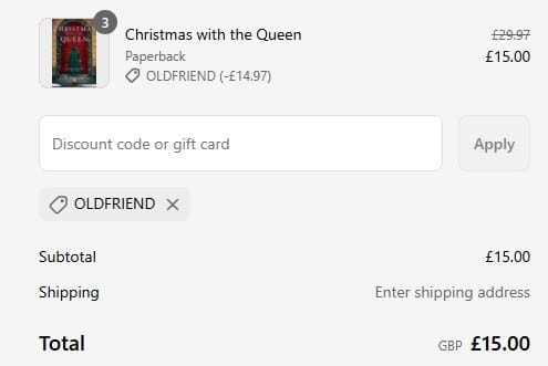 Screenshot of the Harper Collins discount code working