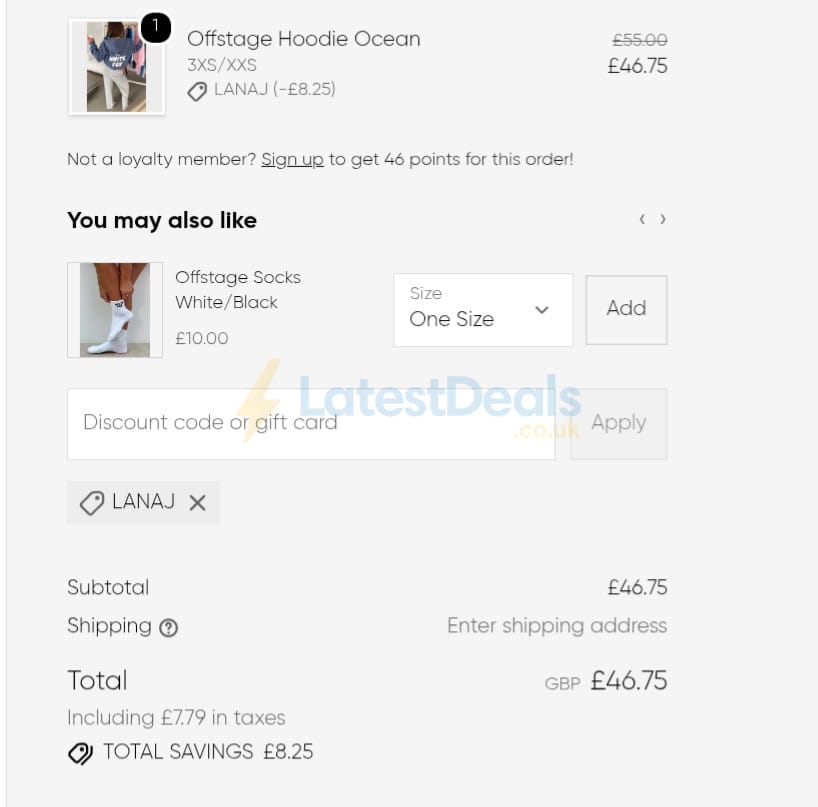 Screenshot of the White Fox discount code working
