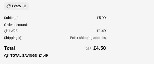 Screenshot of the Lavender World discount code working