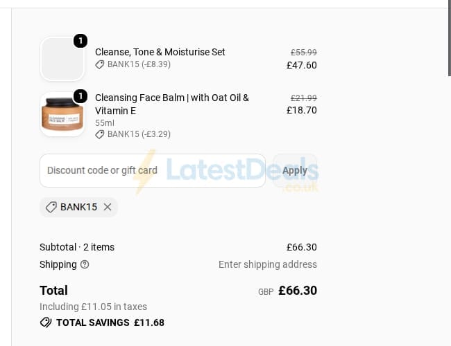 Screenshot of the MYPURE discount code working
