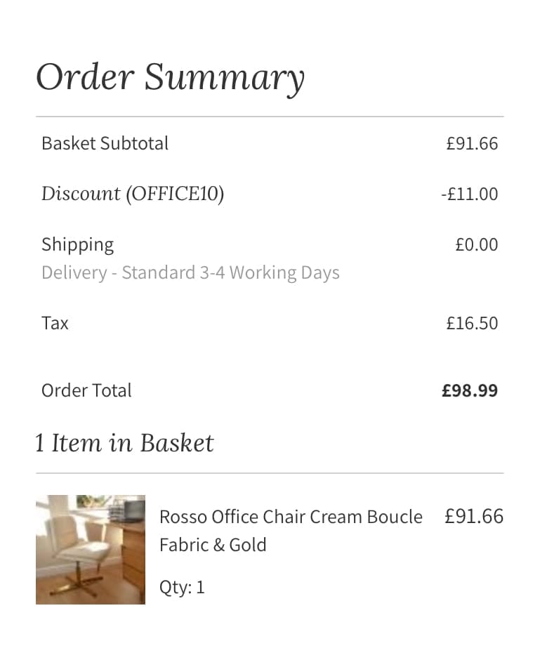 Screenshot of the Lakeland Furniture discount code working