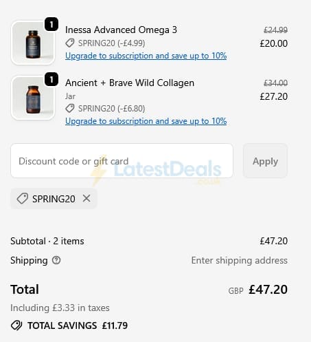 Screenshot of the W-Wellness discount code working