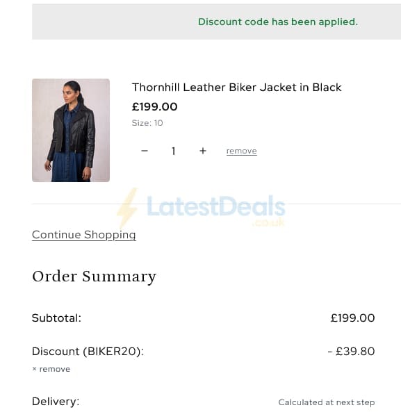 Screenshot of the Lakeland Leather discount code working