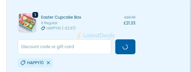 Screenshot of the Lola's Cupcakes discount code working
