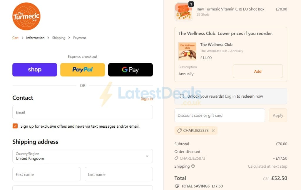 Screenshot of the Theturmeric discount code working