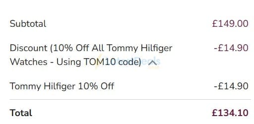Screenshot of the T. H. Baker discount code working
