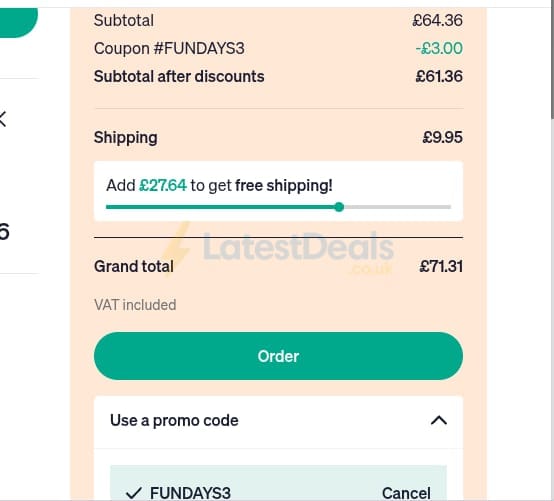 Screenshot of the Sanareva discount code working