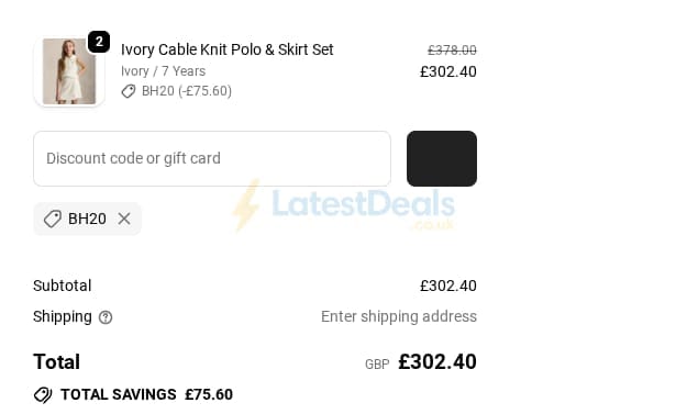 Screenshot of the Village Kids discount code working