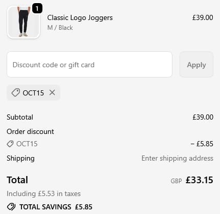 Screenshot of the High Hope discount code working