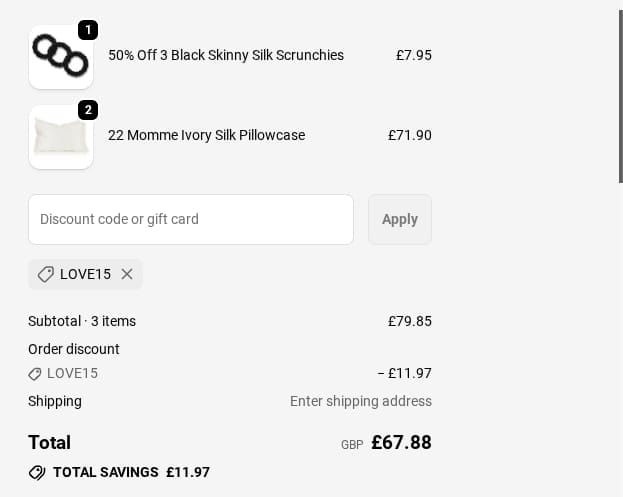 Screenshot of the Silk Pillowcase discount code working