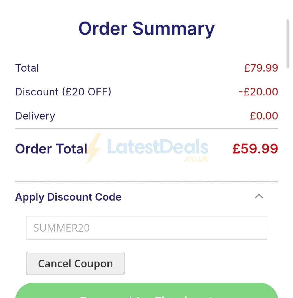Screenshot of the PRC Direct discount code working