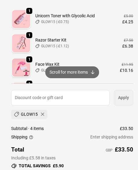 Screenshot of the Mallows Beauty discount code working