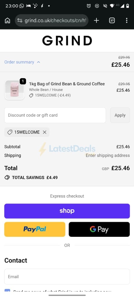 Screenshot of the Grind discount code working