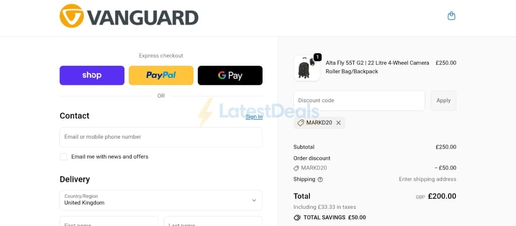 Screenshot of the Vanguard World UK discount code working