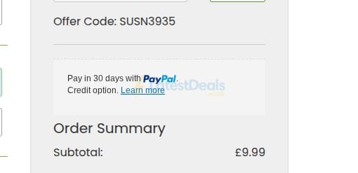 Screenshot of the Suttons discount code working