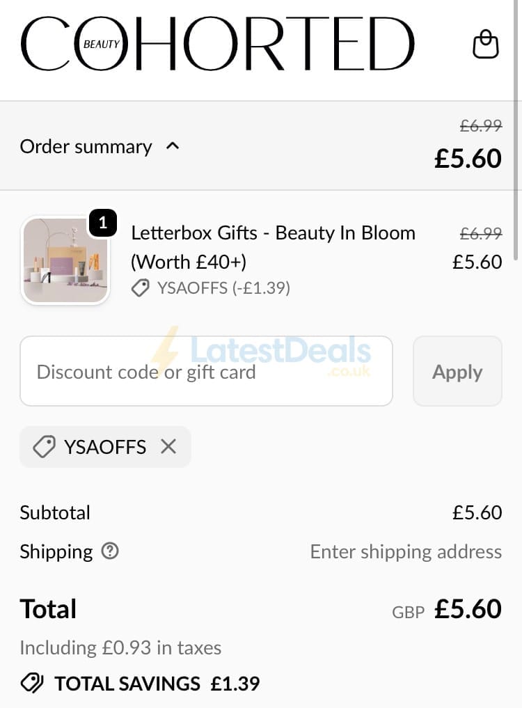 Screenshot of the Cohorted discount code working