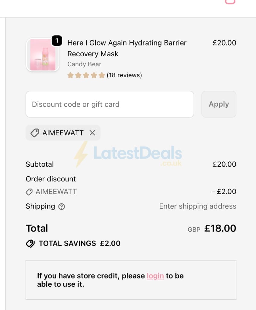 Screenshot of the P. Louise discount code working