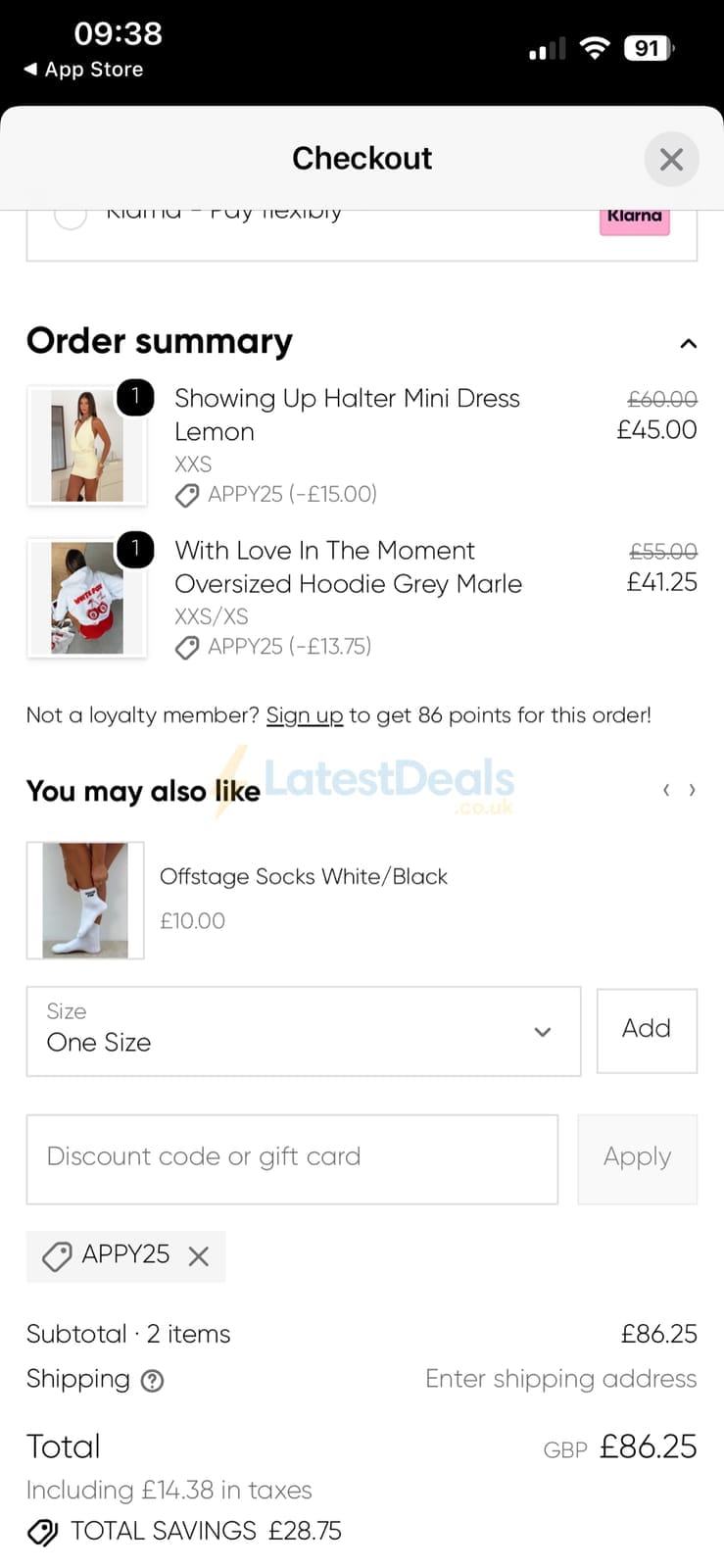 Screenshot of the White Fox discount code working