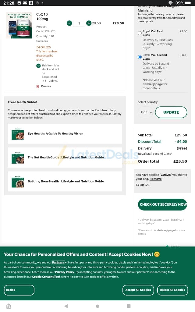 Screenshot of the Nature's Best discount code working