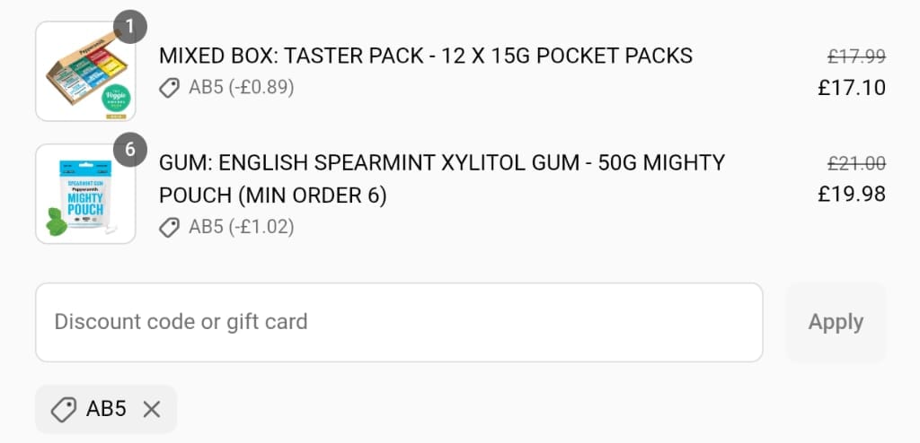 Screenshot of the Peppersmith discount code working