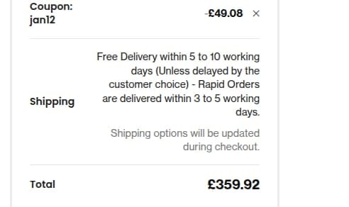 Screenshot of the PSCL Beds discount code working