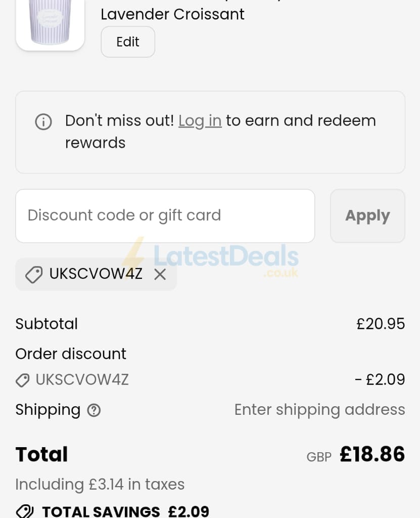 Screenshot of the PartyLite discount code working