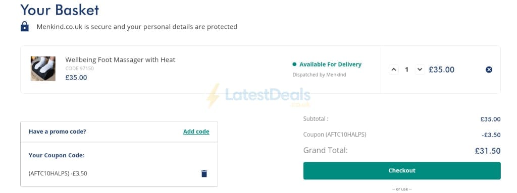Screenshot of the Menkind discount code working