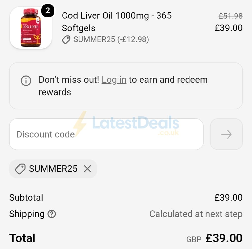 Screenshot of the Nutravita discount code working