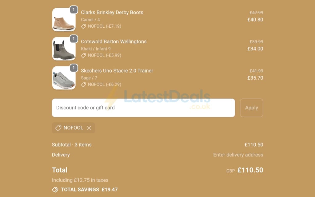 Screenshot of the Brantano discount code working