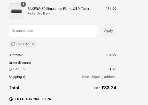 Screenshot of the SAKER discount code working