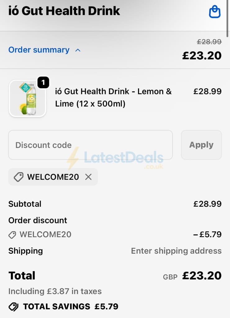 Screenshot of the ió Gut Health Drink discount code working