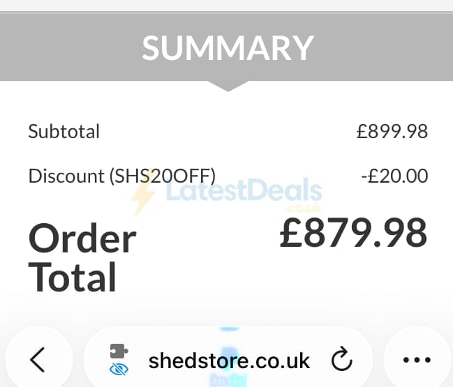 Screenshot of the Shedstore discount code working