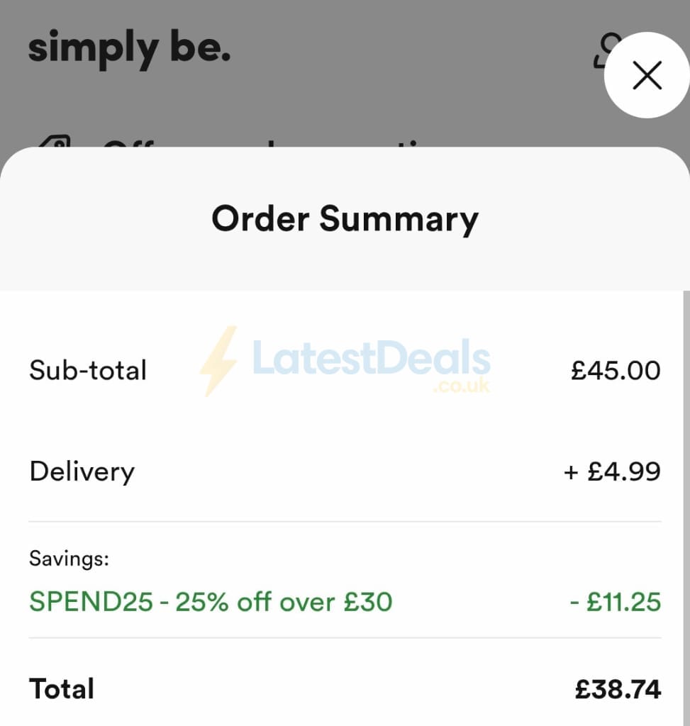 Screenshot of the Simply Be discount code working
