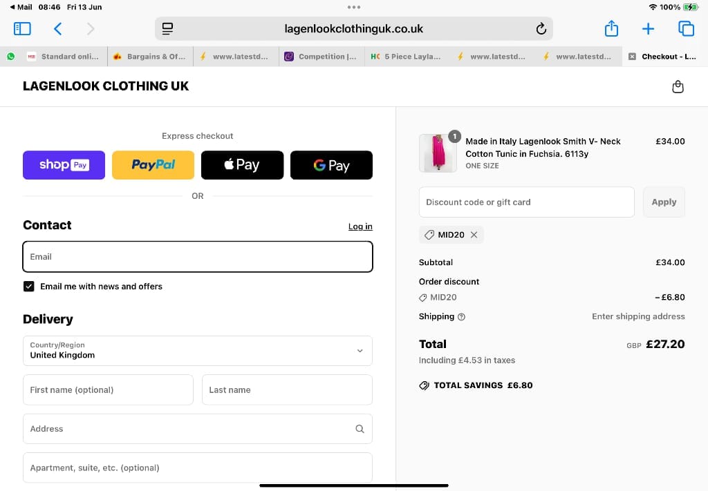 Screenshot of the LAGENLOOK CLOTHING UK discount code working