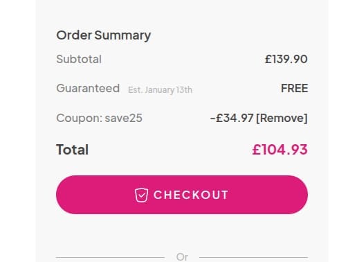 Screenshot of the Pulse & Cocktails discount code working