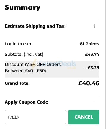 Screenshot of the Ivel Valley Bird Food discount code working