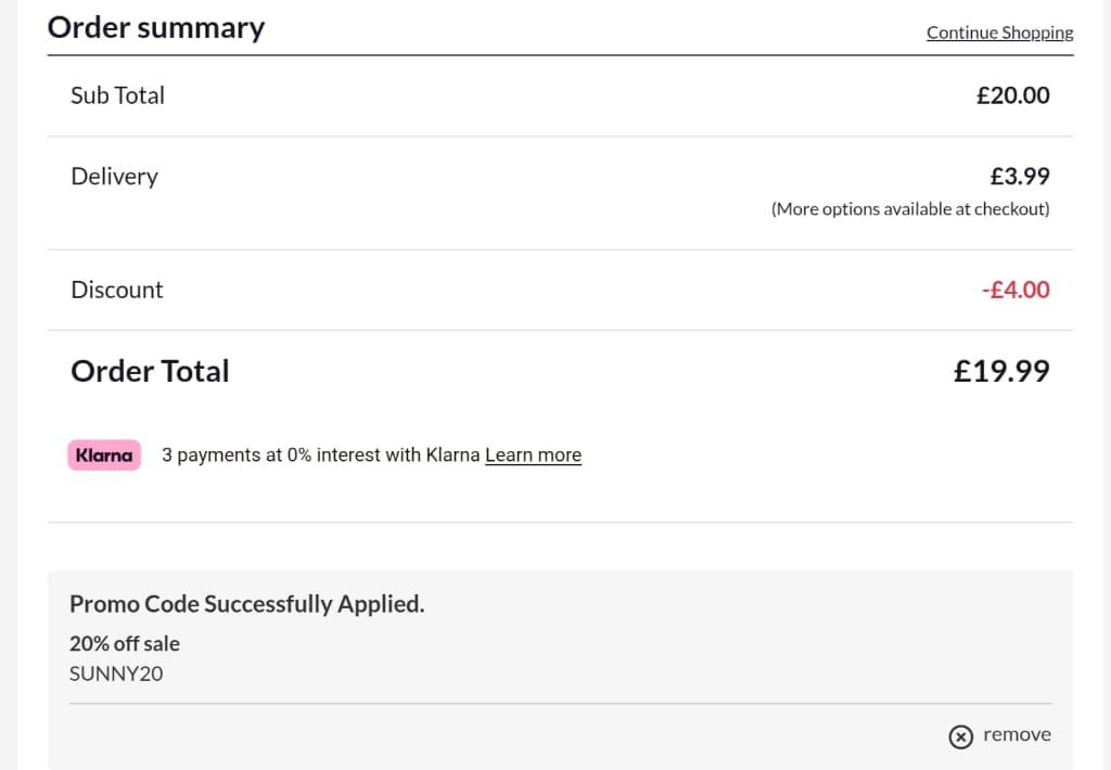 Screenshot of the Quiz Clothing discount code working