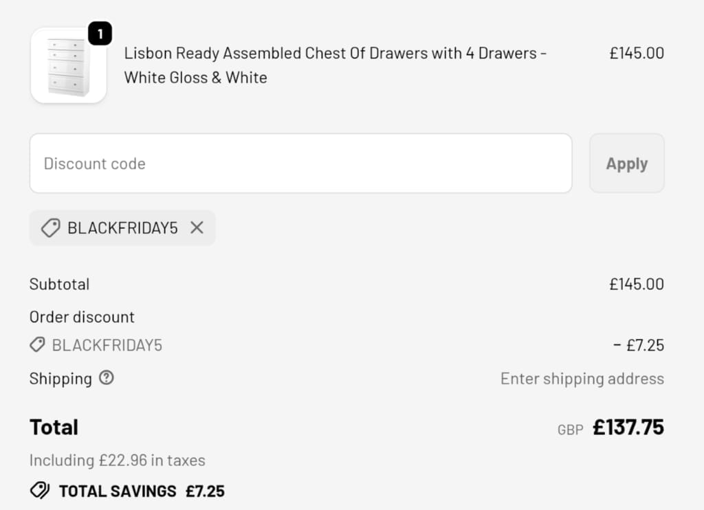 Screenshot of the TJ Hughes discount code working