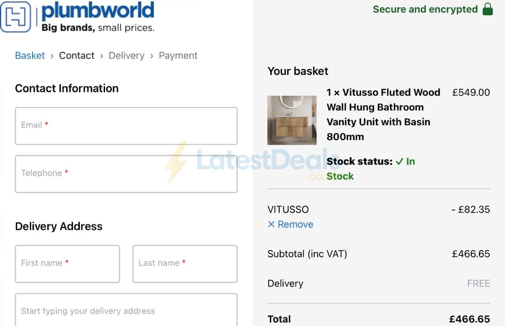 Screenshot of the Plumbworld discount code working
