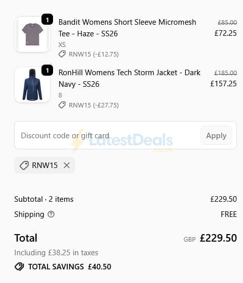 Screenshot of the Run North West discount code working