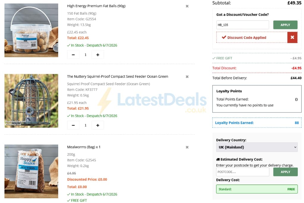 Screenshot of the Happy Beaks discount code working