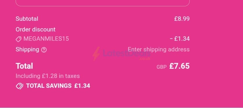 Screenshot of the LashBase discount code working