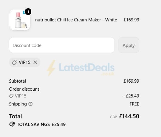 Screenshot of the Nutribullet discount code working