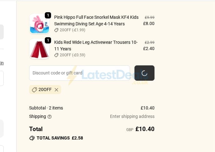 Screenshot of the Newlife the Charity discount code working